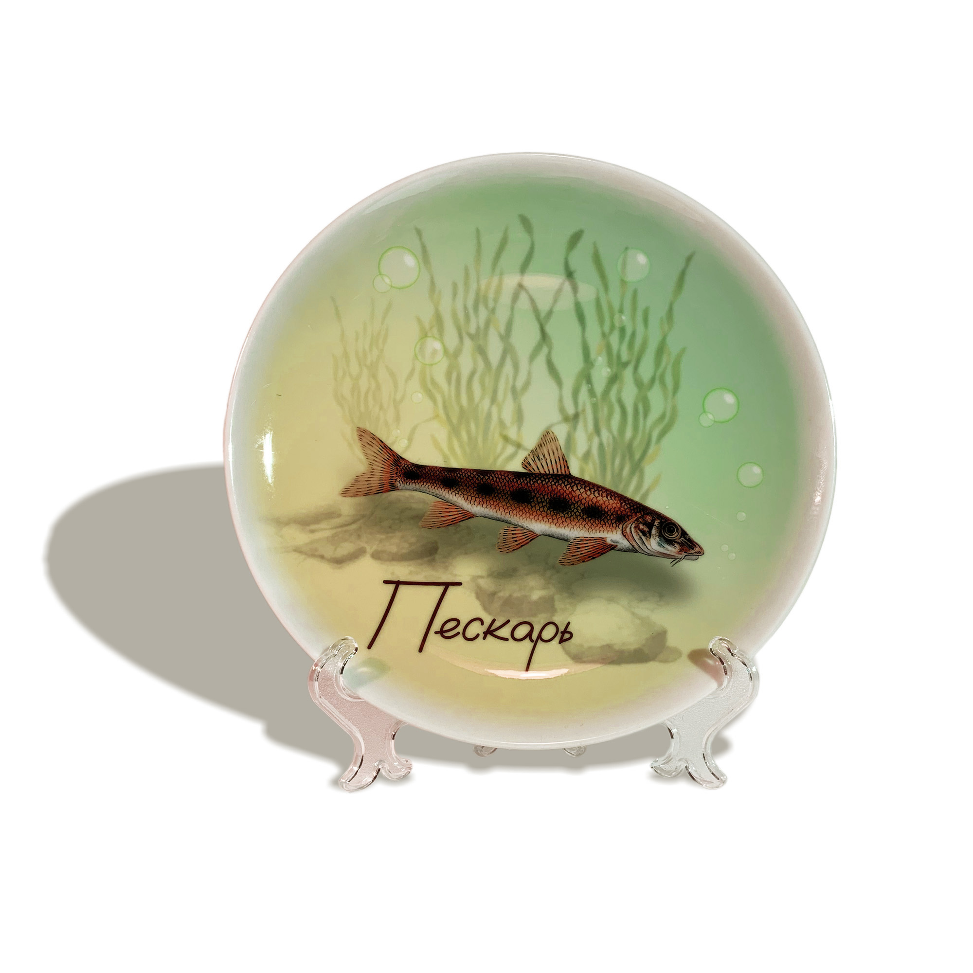 R3160R Декоративная тарелка с изображением пескаря на подставке